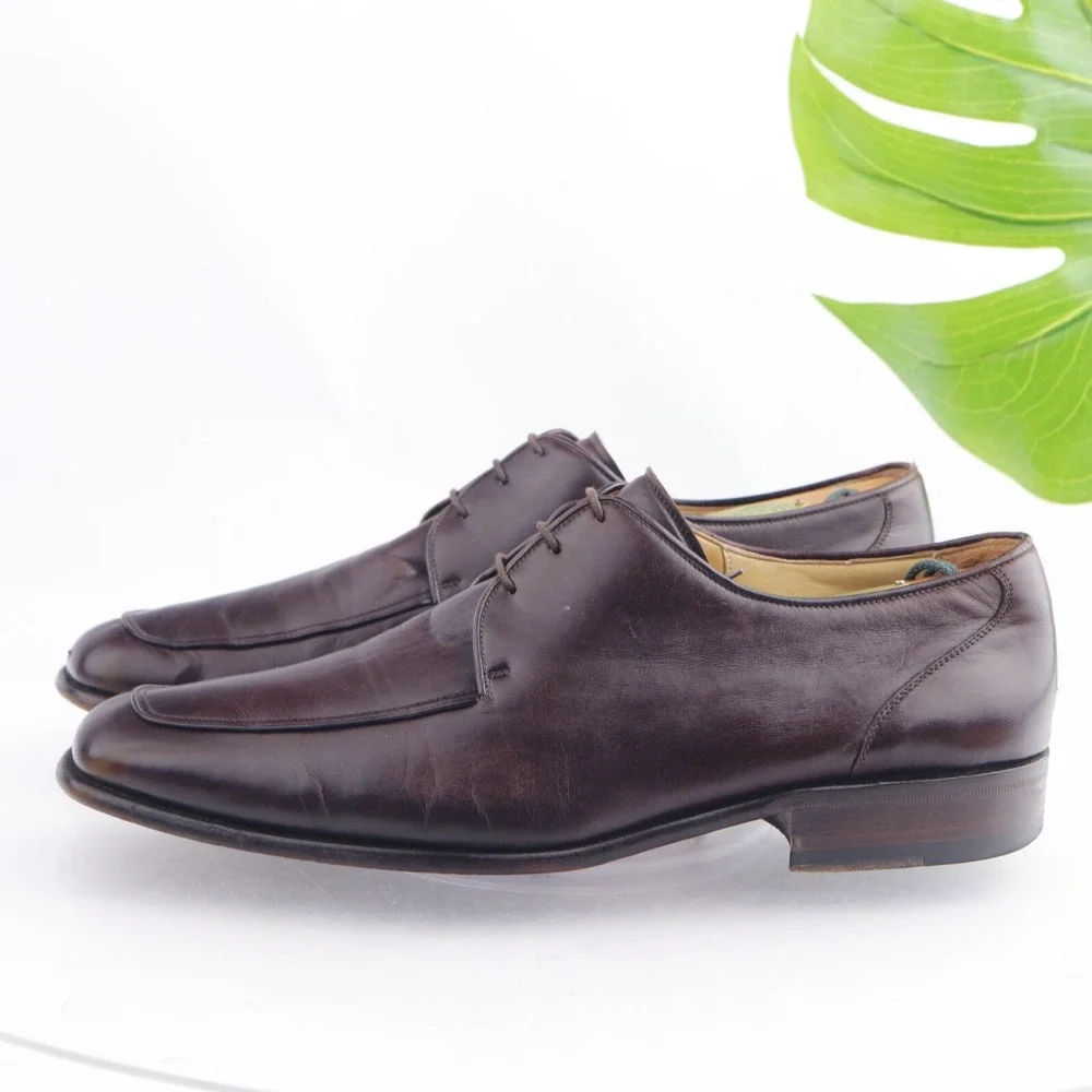 Magnanni Mens Oxfords Size 46 13 Brown Leather Split Toe Apron Toe Dress Shoes